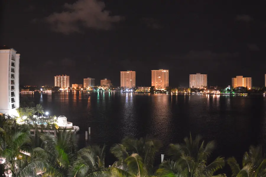 The Boca Raton resort skyline at night, viewed from the Yacht Club — Boca Raton, Florida